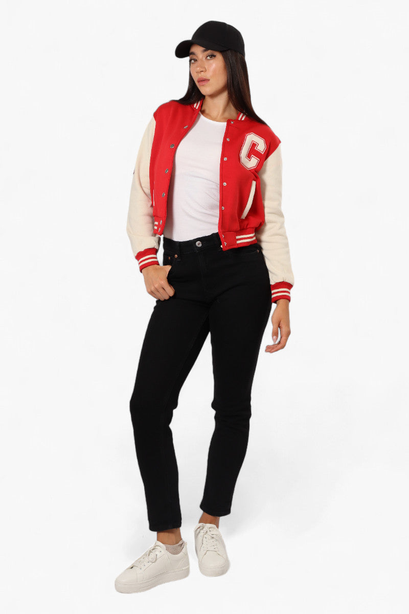 Canada Weather Gear Contrast Sleeve Varsity Lightweight Jacket - Red - Womens Lightweight Jackets - Fairweather