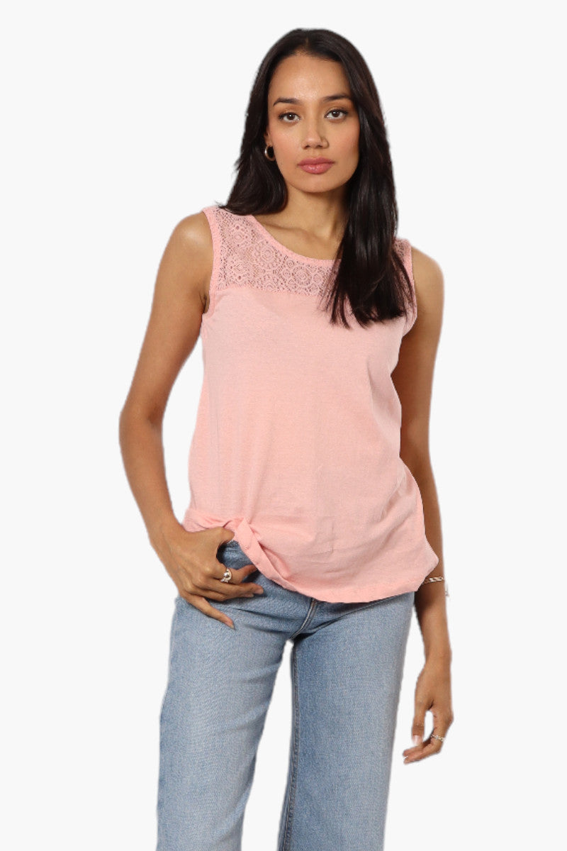 Majora Solid Lace Shoulder Tank Top - Pink - Womens Tees & Tank Tops - Fairweather