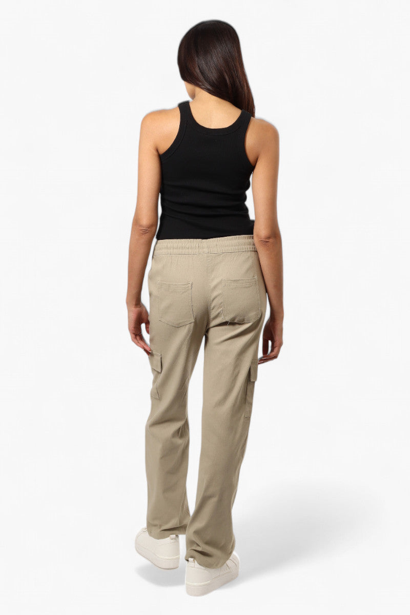 Urbanology Solid Tie Waist Cargo Pants - Beige - Womens Pants - Fairweather