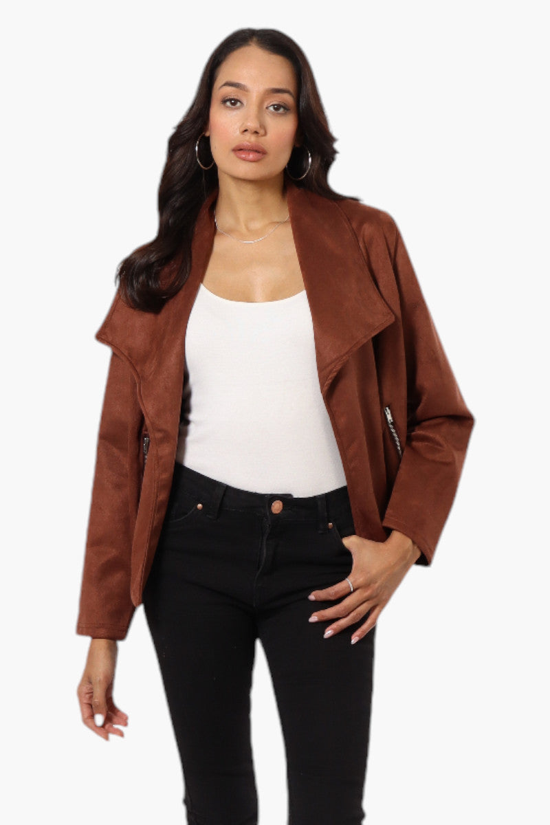 Beechers Brook Suede Waterfall Blazer - Brown - Womens Blazers - Fairweather