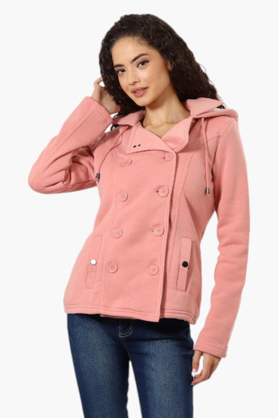 Fahrenheit Sherpa Lined Hood Double Breasted Lightweight Jacket - Pink - Womens Lightweight Jackets - Fairweather