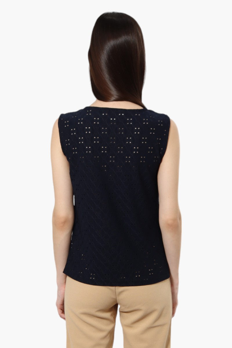 Urbanology Knit Eyelet Cowl Tank Top - Navy - Womens Tees & Tank Tops - Fairweather