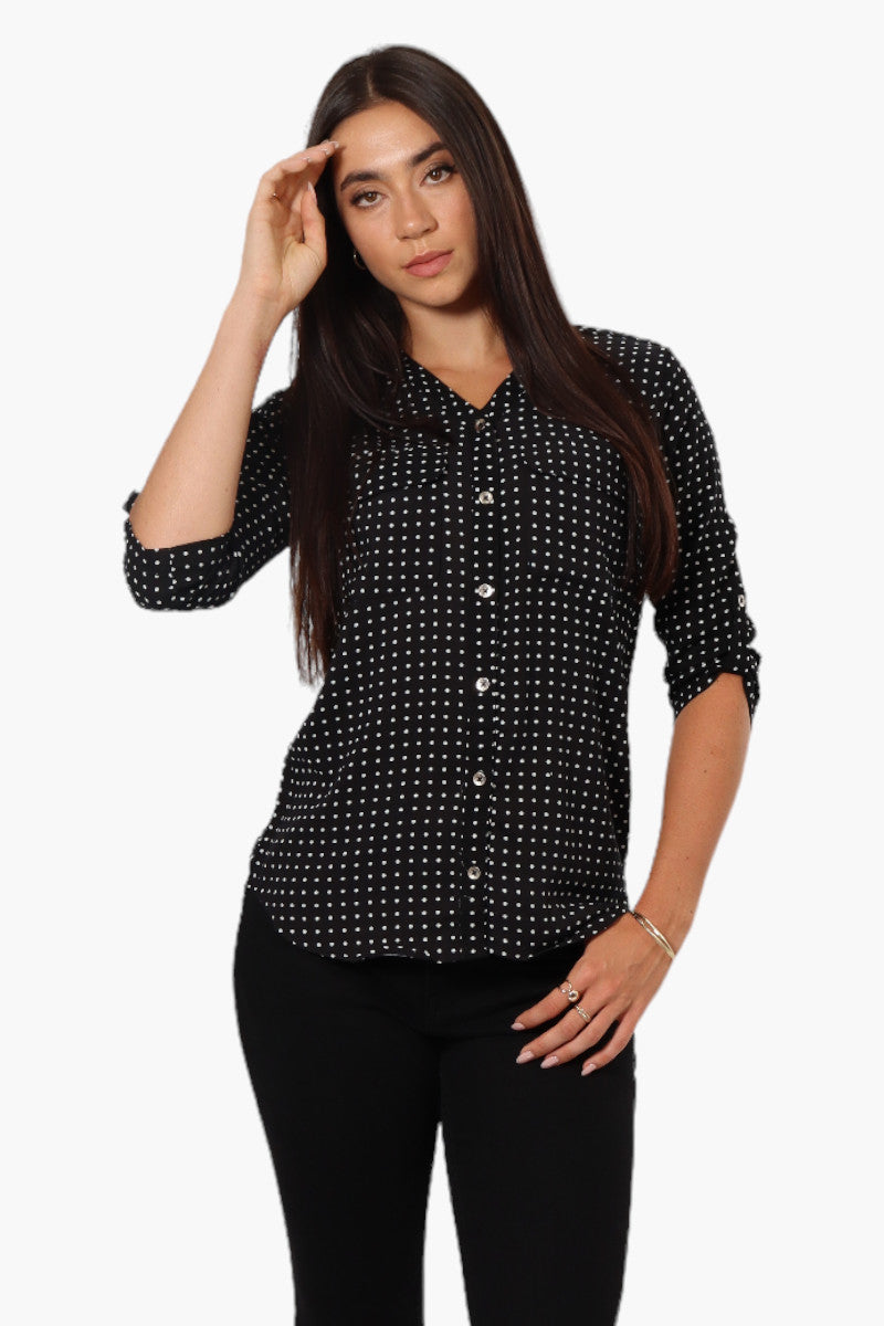 Beechers Brook Dotted Roll Up Sleeve Shirt - Black - Womens Shirts & Blouses - Fairweather