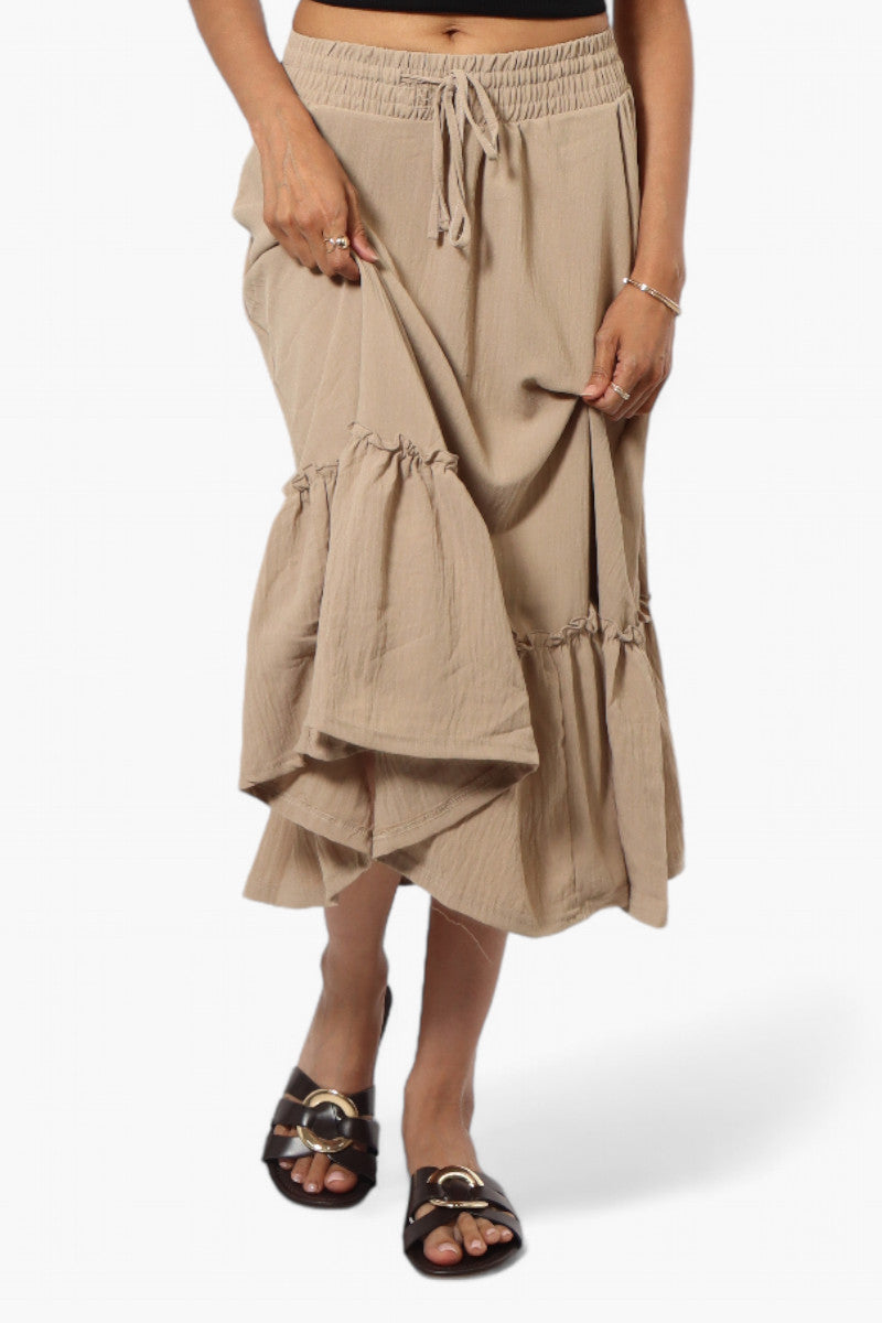 Urbanology Solid Tie Waist Tiered Skirt - Beige - Womens Skirts - Fairweather