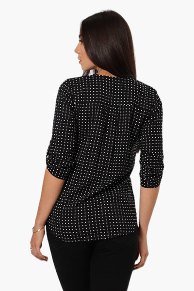 Beechers Brook Dotted Roll Up Sleeve Shirt - Black - Womens Shirts & Blouses - Fairweather