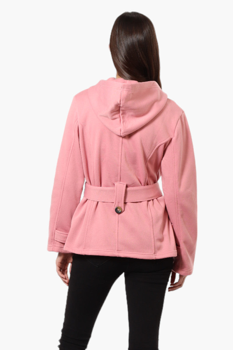 Fahrenheit Belted Double Breasted Hooded Lightweight Jacket - Pink - Womens Lightweight Jackets - Fairweather