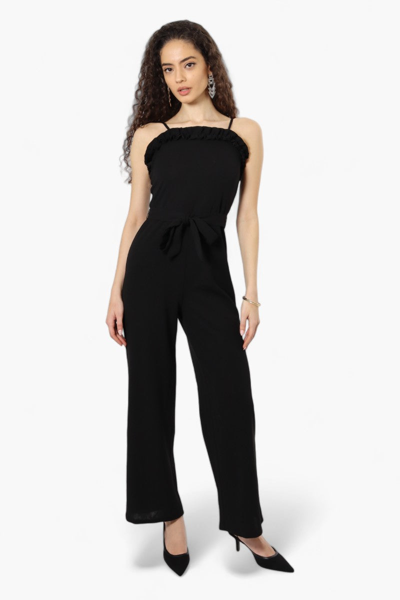 Limite Belted Ruffle Detail Jumpsuit - Black - Womens Jumpsuits & Rompers - Fairweather