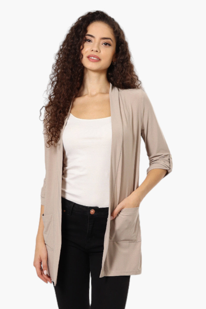 International INC Company Roll Up Sleeve Open Wrap Cardigan - Beige - Womens Cardigans - Fairweather