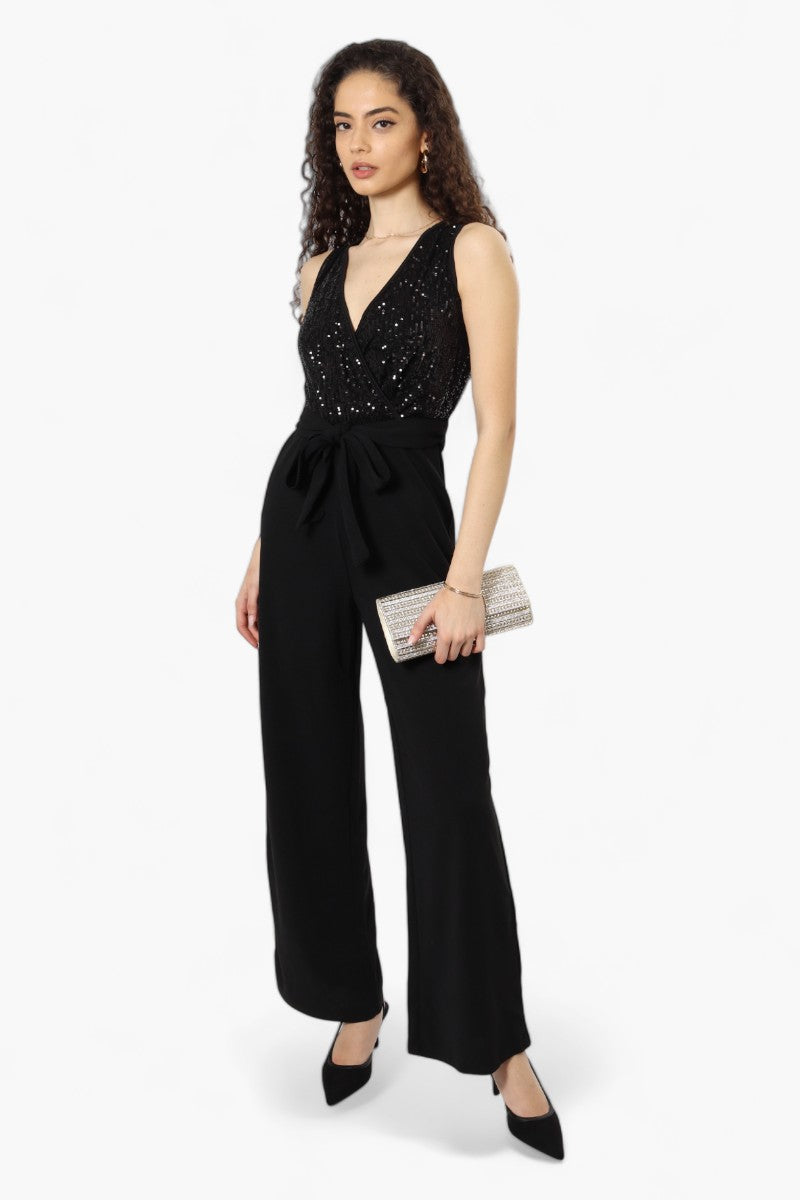 Women s Limite Belted Sequin Top Jumpsuit Black