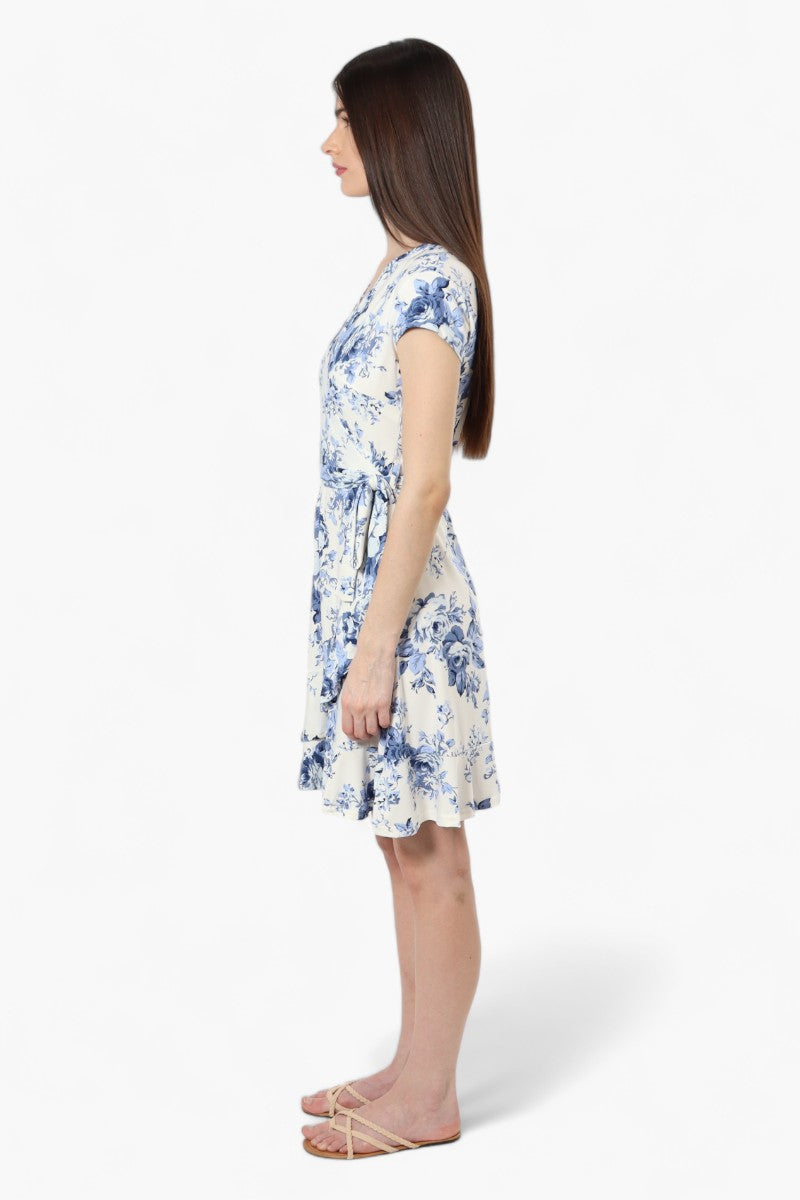 Beechers Brook Belted Floral Crossover Day Dress - White - Womens Day Dresses - Fairweather