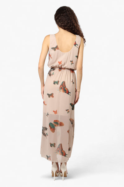 Limite Butterfly Pattern Sleeveless Tank Maxi Dress - Taupe - Womens Maxi Dresses - Fairweather