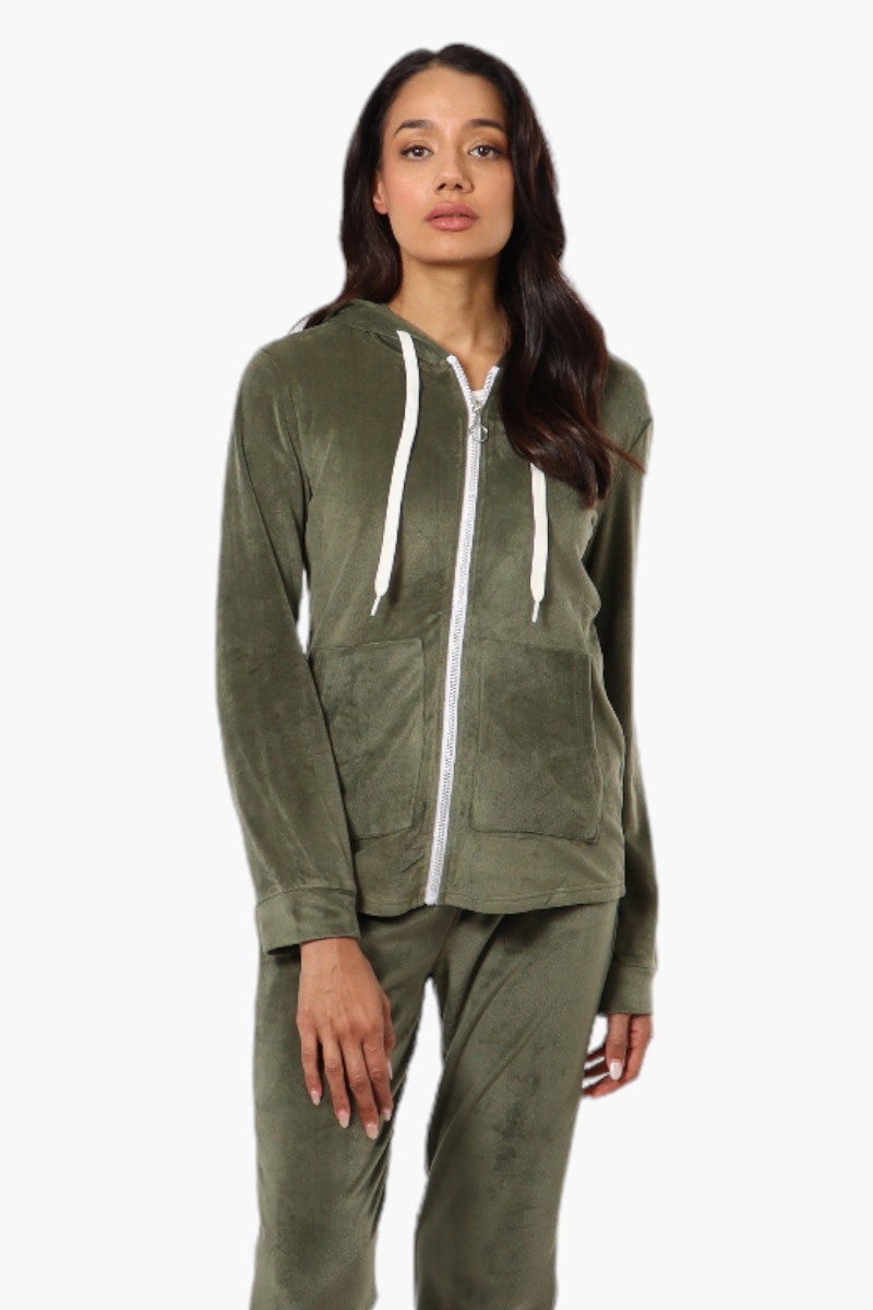 Mikk Hooded Velour Plush Pajama Top - Olive - Womens Pajamas - Fairweather