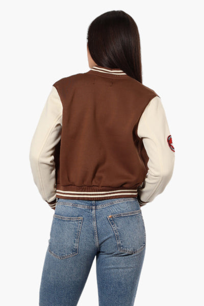 Canada Weather Gear Contrast Sleeve Varsity Lightweight Jacket - Brown - Womens Lightweight Jackets - Fairweather