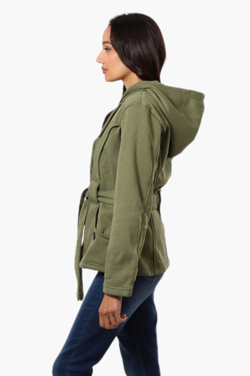 Fahrenheit Belted Double Breasted Hooded Lightweight Jacket Olive