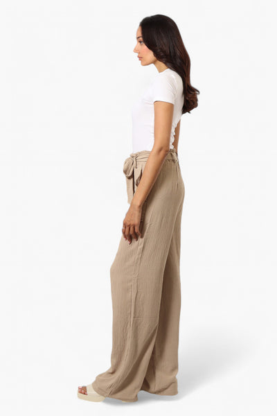 Urbanology Solid Belted Palazzo Pants - Beige - Womens Pants - Fairweather