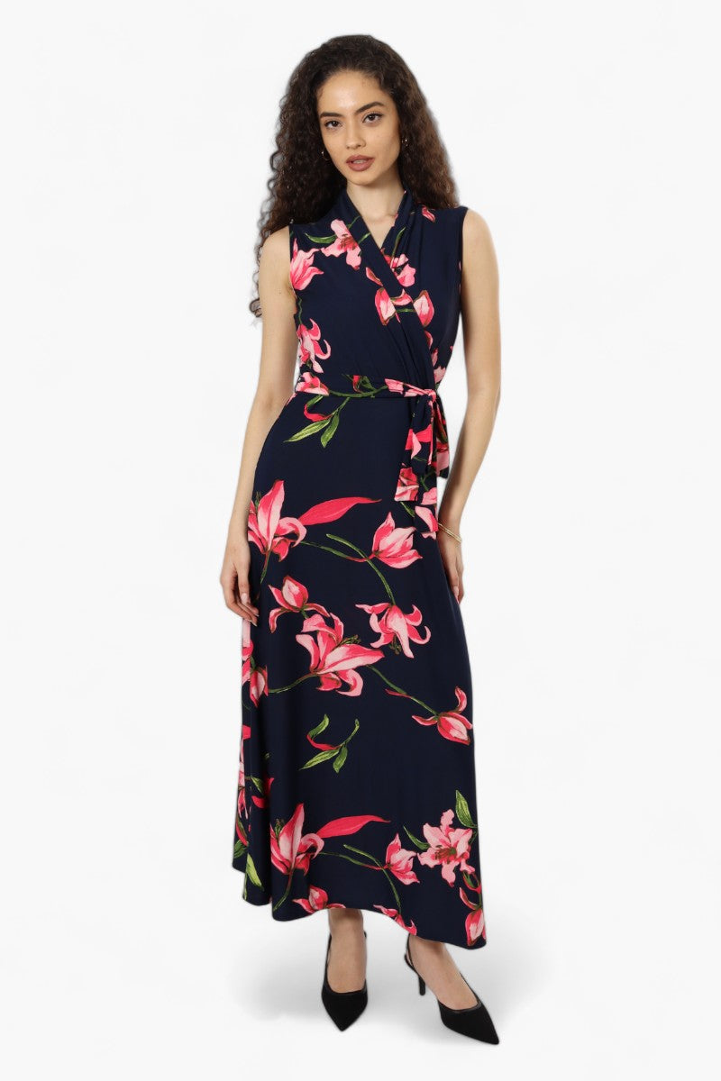 Beechers Brook Sleeveless Floral Crossover Maxi Dress - Navy - Womens Maxi Dresses - Fairweather