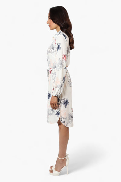 Beechers Brook Floral Long Sleeve Henley Day Dress - White - Womens Day Dresses - Fairweather