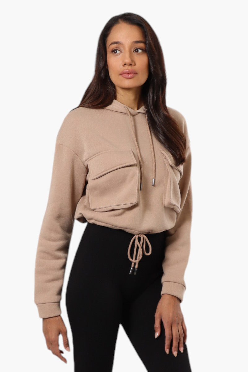 Fahrenheit Cropped Front Flap Pocket Hoodie - Beige - Womens Hoodies & Sweatshirts - Fairweather