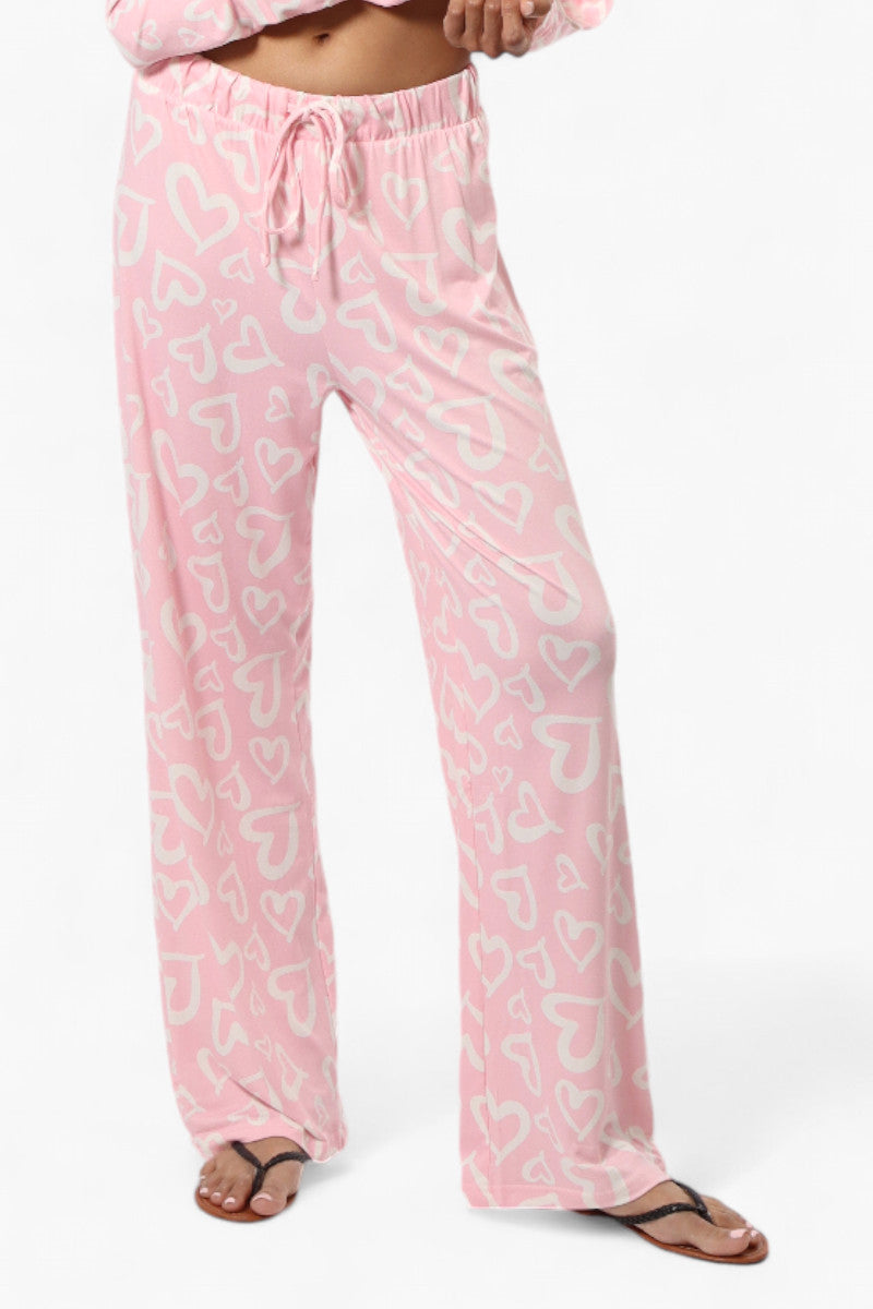 Canada Weather Gear Heart Pattern Wide Leg Pajama Pants - Pink - Womens Pajamas - Fairweather