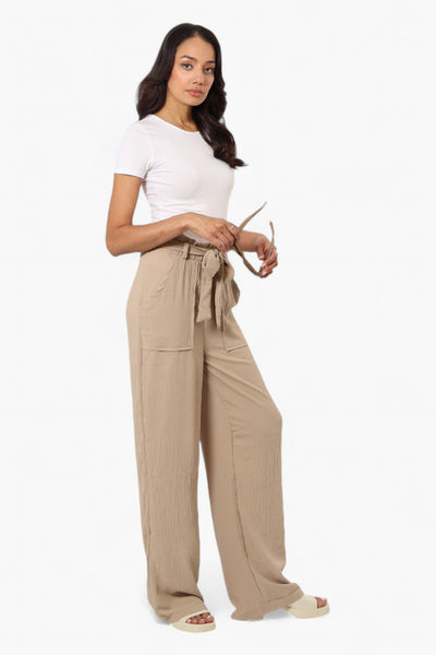 Urbanology Solid Belted Palazzo Pants - Beige - Womens Pants - Fairweather