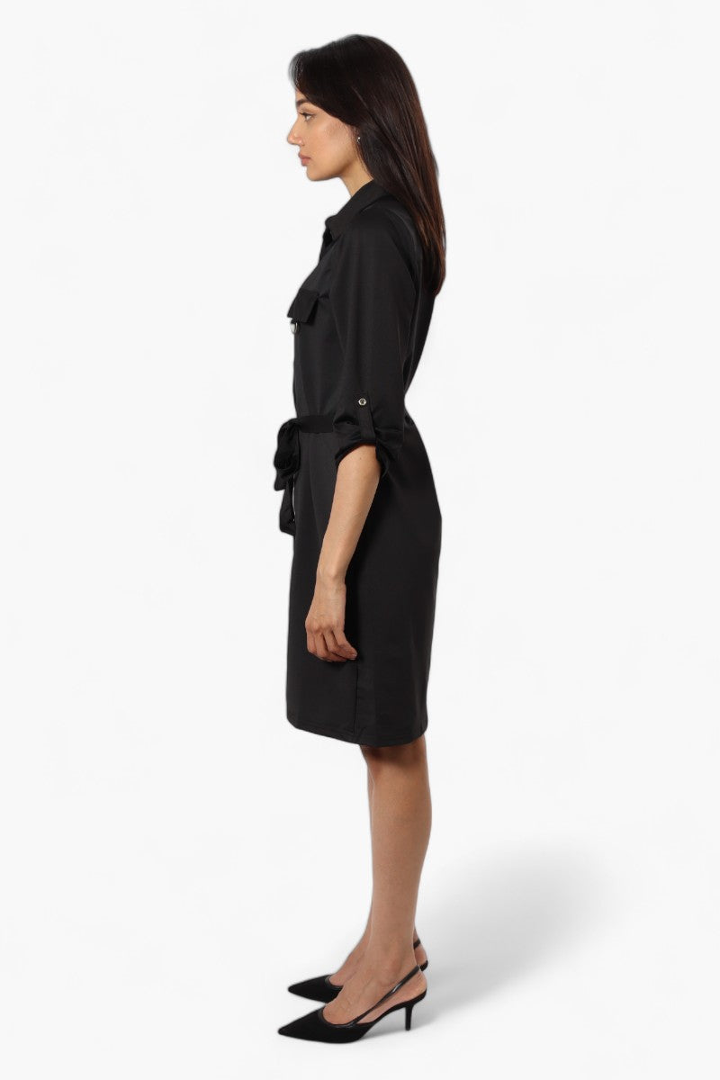 Beechers Brook Belted Button Up Day Dress - Black - Womens Day Dresses - Fairweather