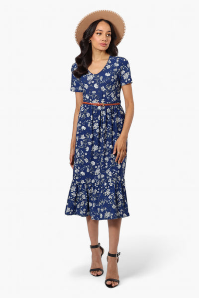 International INC Company Floral Belted Short Sleeve Maxi Dress - Blue - Womens Maxi Dresses - Fairweather