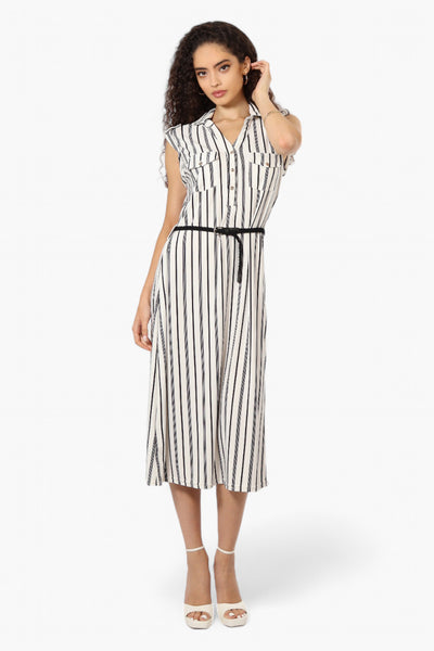 Majora Striped Belted Sleeveless Maxi Dress - White - Womens Maxi Dresses - Fairweather