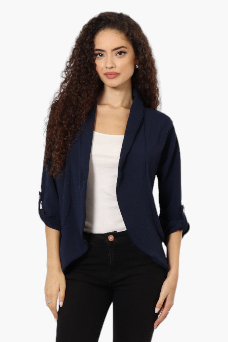 Impress Open Roll Up Sleeve Blazer - Navy - Womens Blazers - Fairweather