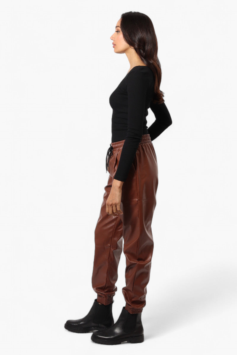 Limite Tie Waist Vegan Leather Jogger Pants - Brown - Womens Pants - Fairweather