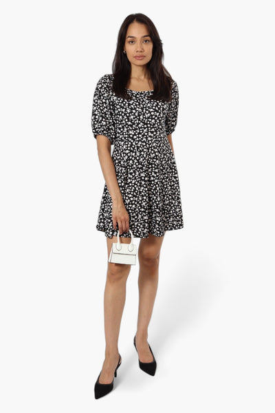 International INC Company Floral Square Neck Day Dress - Black - Womens Day Dresses - Fairweather