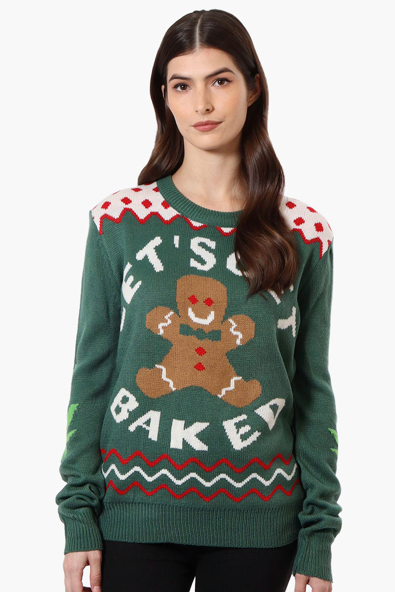 Ugly Christmas Sweater Let's Get Baked Knit Christmas Sweater - Green - Womens Christmas Sweaters - Fairweather