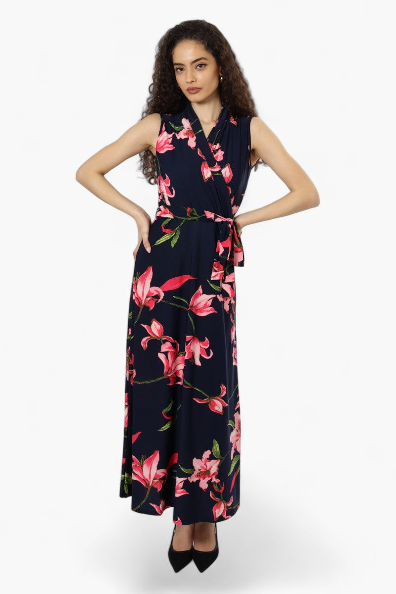 Beechers Brook Sleeveless Floral Crossover Maxi Dress - Navy - Womens Maxi Dresses - Fairweather