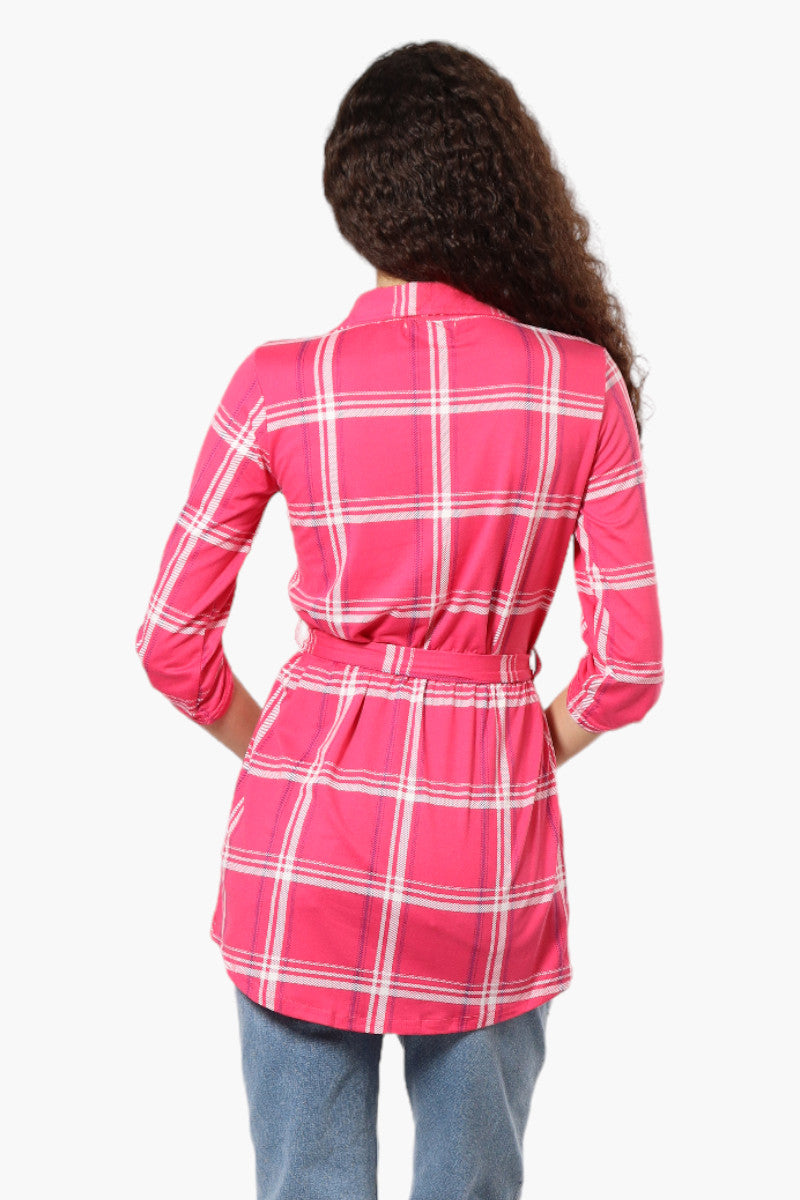 Urbanology Belted Striped Button Down Shirt - Pink - Womens Shirts & Blouses - Fairweather