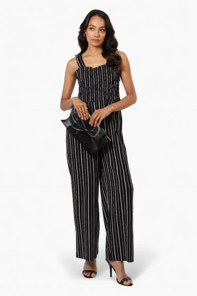 Impress Striped Smocked Top Jumpsuit - Black - Womens Jumpsuits & Rompers - Fairweather