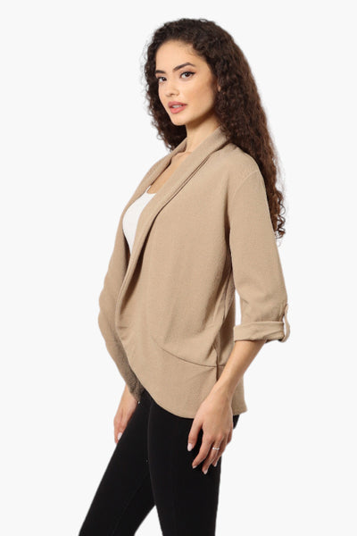 Impress Open Roll Up Sleeve Blazer - Beige - Womens Blazers - Fairweather