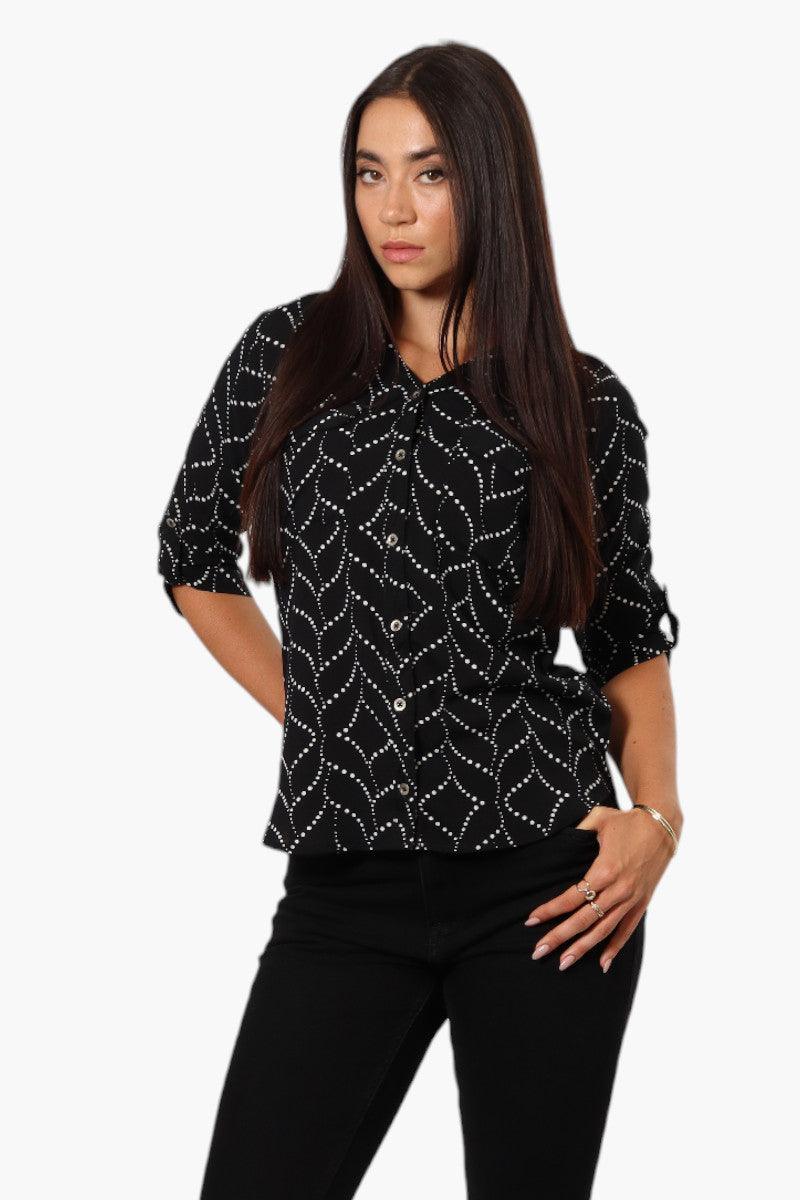 Beechers Brook Patterned Roll Up Sleeve Shirt - Black - Womens Shirts & Blouses - Fairweather