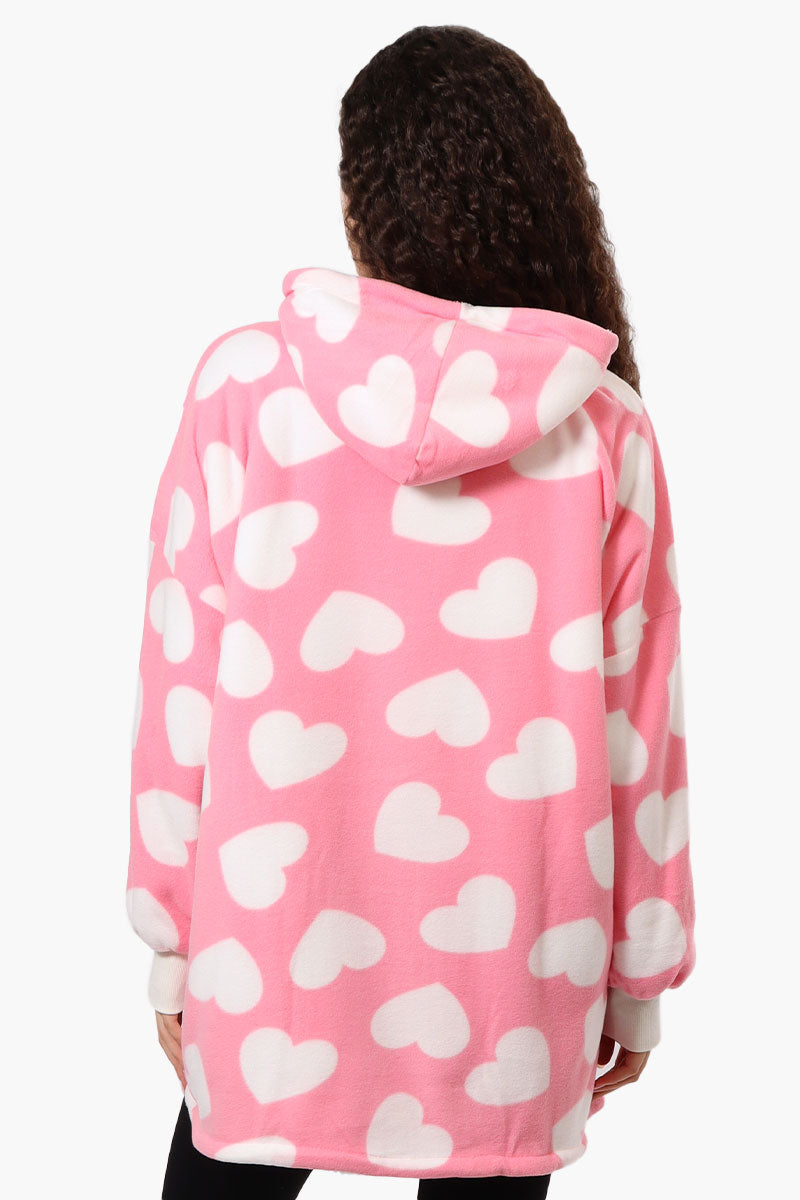 Cuddly Canuckies Heart Pattern Oversized Pajama Hoodie - Pink - Womens Pajamas - Fairweather