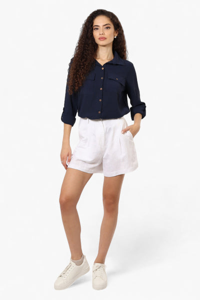 Urbanology Roll Up Sleeve Button Down Shirt - Navy - Womens Shirts & Blouses - Fairweather