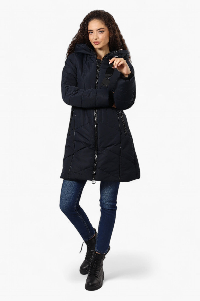 Oppenheimer Double Zip Cinched Waist Parka Jacket - Navy - Womens Parka Jackets - Fairweather