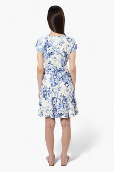 Beechers Brook Belted Floral Crossover Day Dress - White - Womens Day Dresses - Fairweather