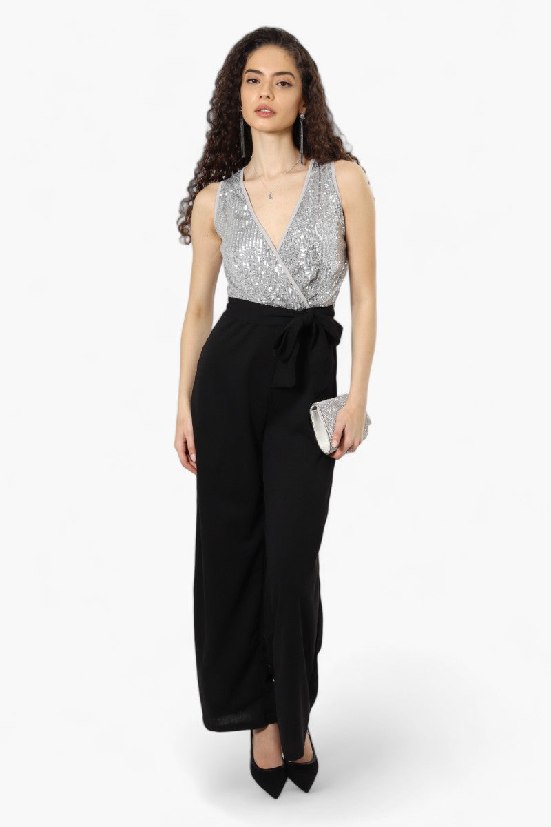 Women s Limite Belted Sequin Top Jumpsuit Grey