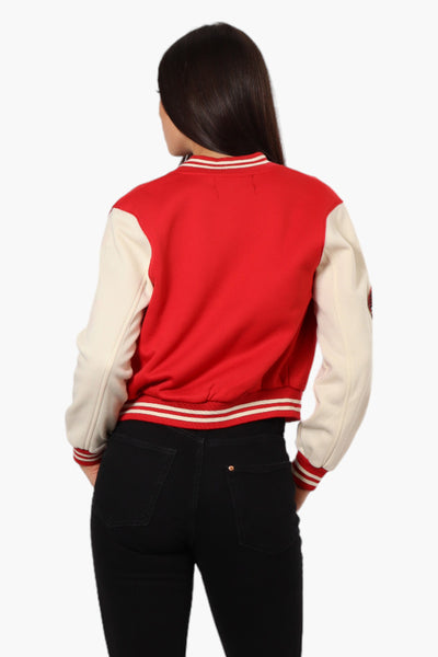 Canada Weather Gear Contrast Sleeve Varsity Lightweight Jacket - Red - Womens Lightweight Jackets - Fairweather