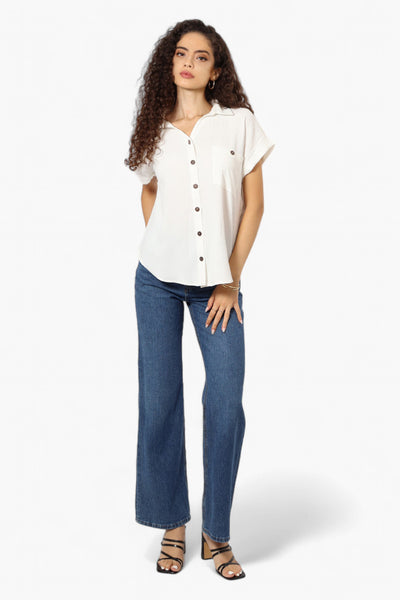 Urbanology Button Up Cap Sleeve Blouse - White - Womens Shirts & Blouses - Fairweather