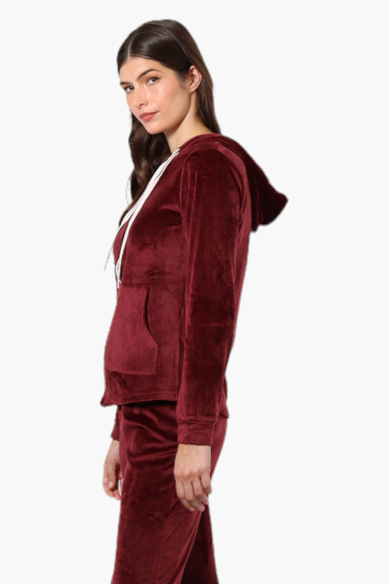 Mikk Hooded Velour Plush Pajama Top - Burgundy - Womens Pajamas - Fairweather