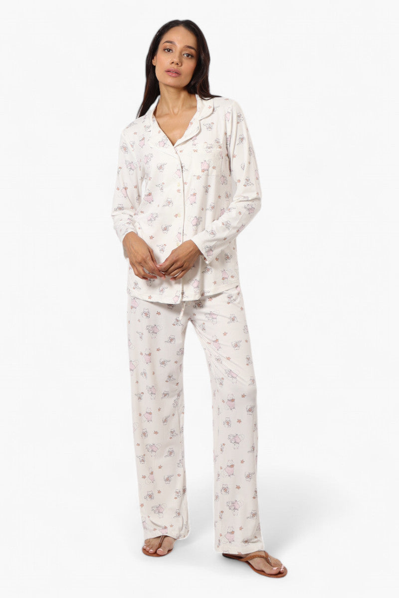 Canada Weather Gear Cats & Dogs Pattern Button Down Pajama Top - White - Womens Pajamas - Fairweather