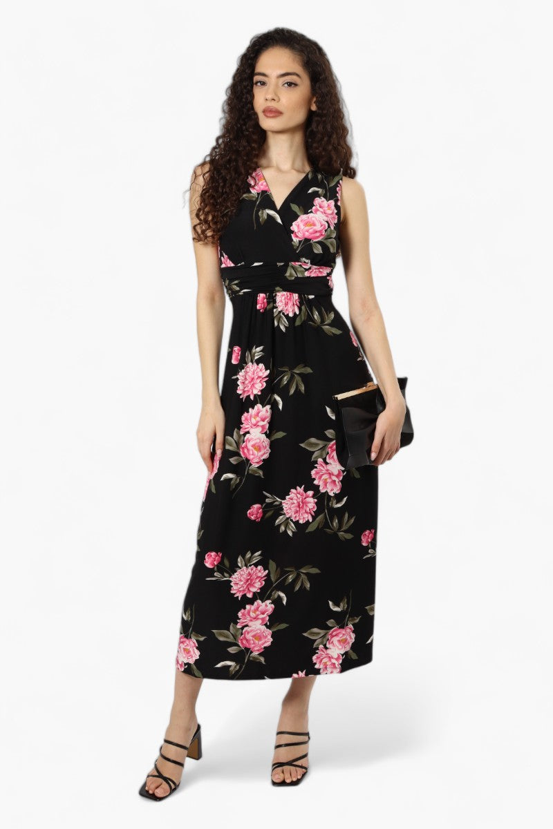 Beechers Brook Belted Floral Crossover Maxi Dress - Black - Womens Maxi Dresses - Fairweather