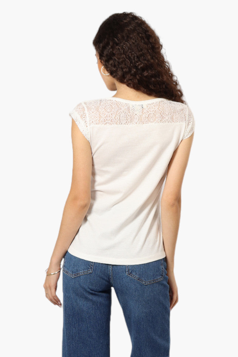 Majora Half Zip Lace Shoulder Tee - White - Womens Tees & Tank Tops - Fairweather