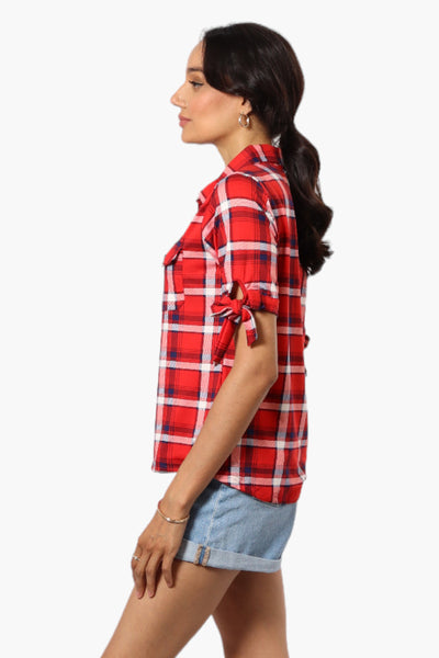 Urbanology Plaid Tie Sleeve Shirt - Red - Womens Shirts & Blouses - Fairweather