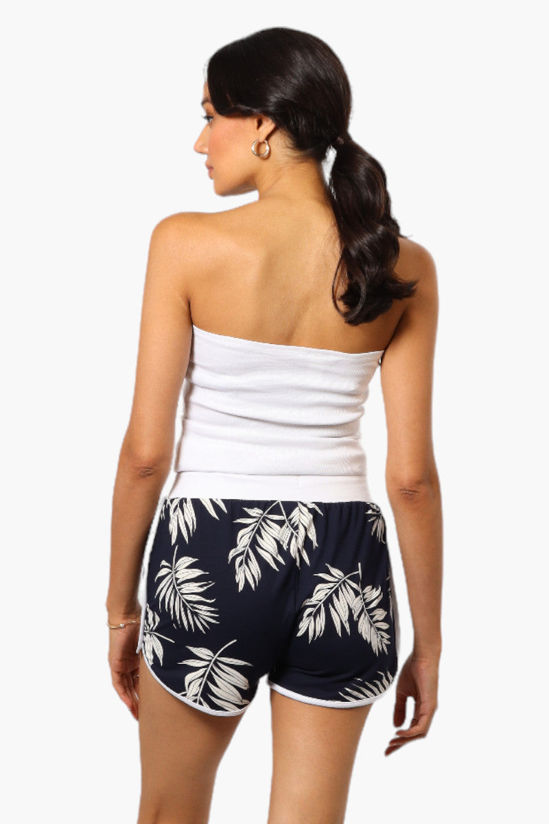 Mikk Leaf Pattern Tie Waist Dolphin Shorts - Navy - Womens Shorts & Capris - Fairweather