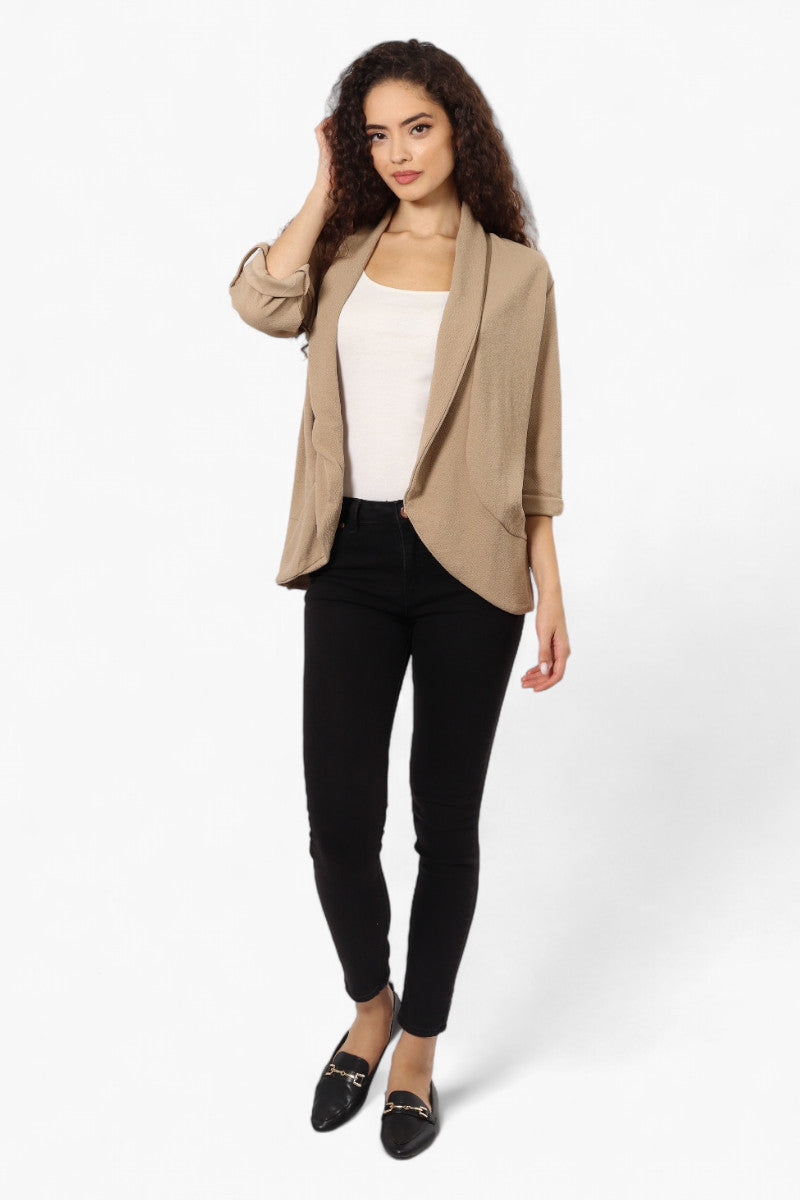 Impress Open Roll Up Sleeve Blazer - Beige - Womens Blazers - Fairweather